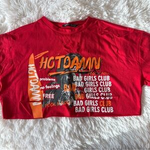 Hotdamn 'Bad Girls Club' Red Graphic Cropped Tee
